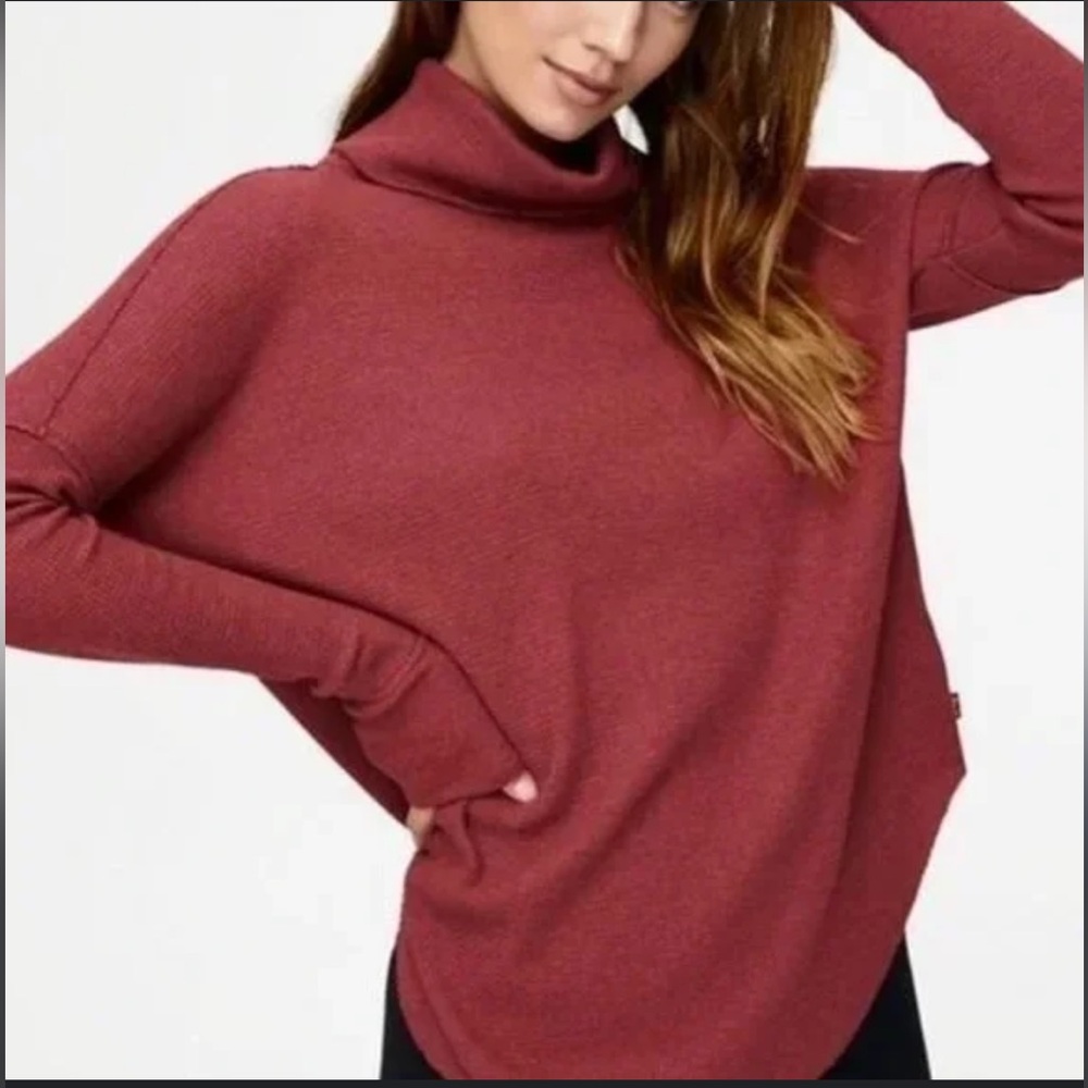TNA ARITZIA Thermal Waffle Knit Burgundy Cowl Neck Top